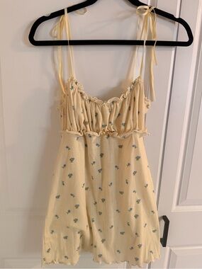 For Love and Lemons yellow and blue floral pointelle lingerie dress